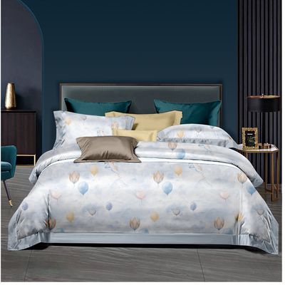 맞춤형 색상 4 pcs 고급 폴리에스터 평면 직물 부드러운 호텔 디자인 침대 King Bed 세트