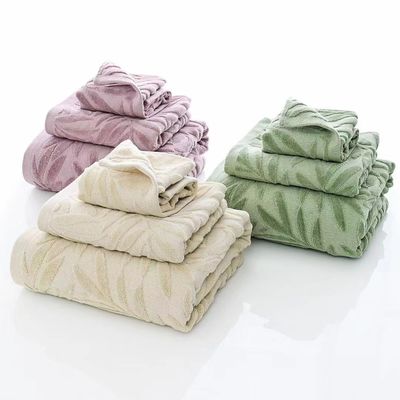 지구절을 위한 모든 계기용 베 Velvet Jacquard Leaves Bath Towel 세트