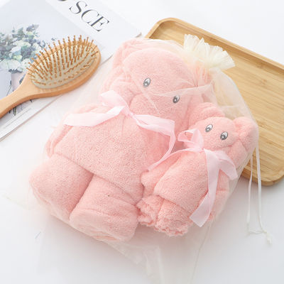 그림과 같이 럭셔리 곰 수건 욕조 수건 밀도 산호 벨벳 세트 흡수 귀여운 부드러운 선물