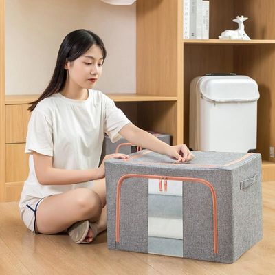 66L 대용량 접이용 면화 린어 가구 퀸트 의류 접이용 먼지 방지 덮개 저장 상자 조직기