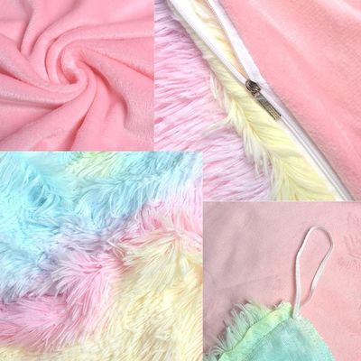 200TC 스레드 카운트 침대 세트 가짜 털 듀벤트 민크 레인보우 플러시 펄피 럭셔리 부착 시트