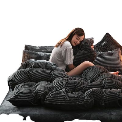 가을과 겨울 튼튼한 침실 세트 산호  Velvet Quilt Cover Set with Pure Color