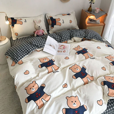 단순 4 pcs 만화 폴리에스터 침대 시트 쌍둥이 더블 퀸 킹 사이즈 침대